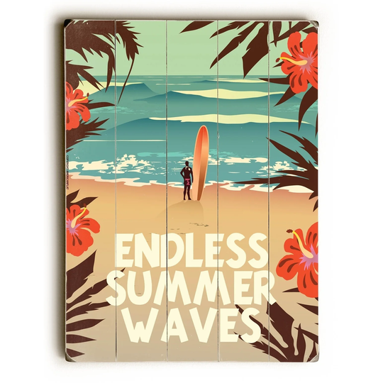 Endless Summer Waves - Planked Wood Wall Decor by American Flat - Multi-Color