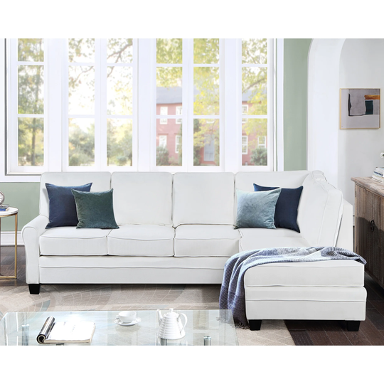 Reversible Sectional Sofa Velvet Upholstered Sofa Couch with Scrolled Arm