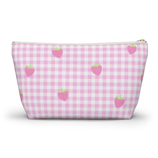 Gingham & Strawberries Bag, Cosmetic Pencil Case