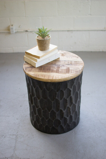 Pressed Metal Side Table With Mango Wood Top