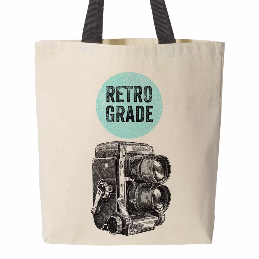 Canvas Tote Bag, Retro Grade Blue Vintage Camera With Black Handles, Beach Old Camera, Photography Gift