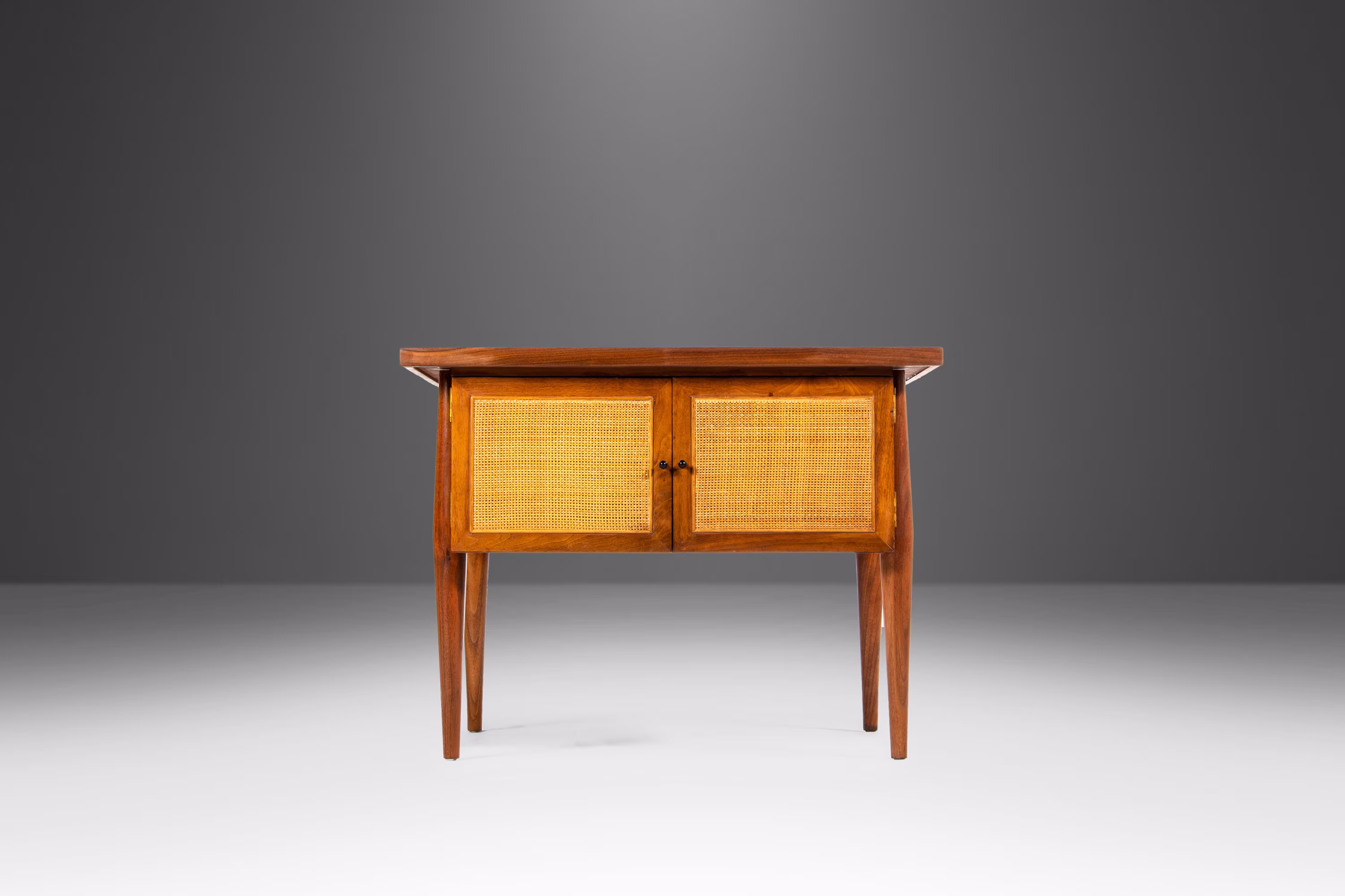 Square End Table/Coffee in Cane & Walnut By Jack Cartwright For Founders, Usa, C. 1960's