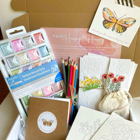 Happy Mindfulness Art Box Watercolor For Girls. Gratitude Practice. Meditative Painting. Gift Teen, Adult. Healing Gift. Jen Hughes