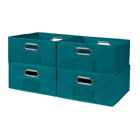 Noble Connect Set of 4 Half-Size Foldable Fabric Storage Bins- Teal