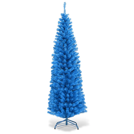 Costway 6FT Tinsel Tree Slim Pencil Christmas Tree Silver Champagne