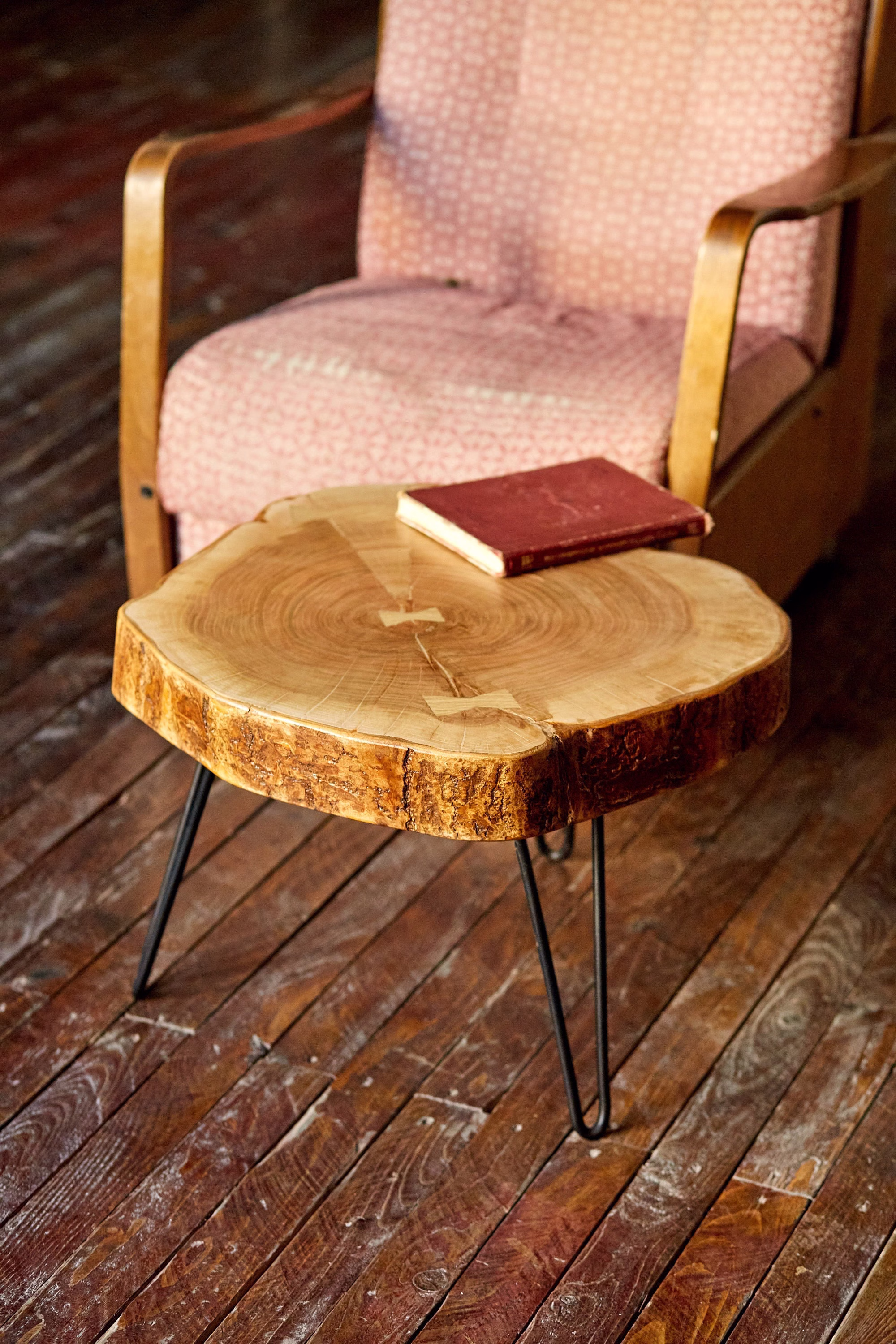 Live Edge Coffee Table, Round Tables, Side Rustic Cherry Wood Slab Modern Table Mid Century