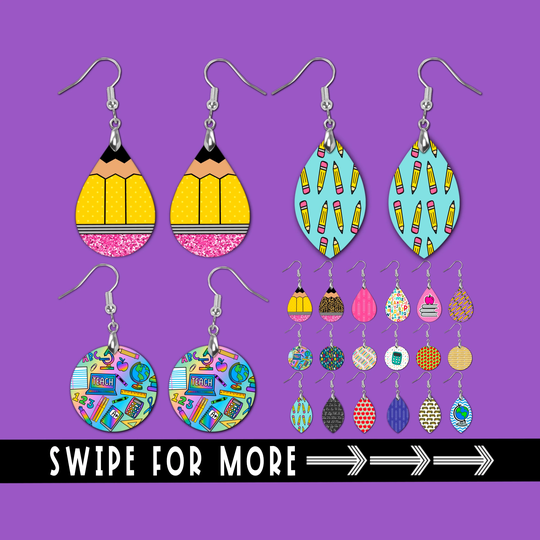 Teacher Earrings | Pencil Earring Back To School Jewelry Teardrop Round Leaf Shape Hardboard Dangle Lightweight