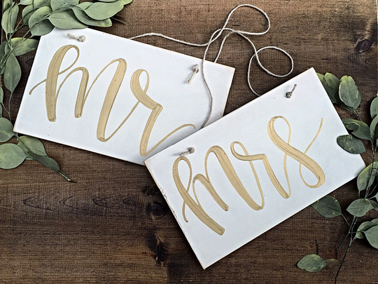Mr & Mrs Chair Signs | Rustic Wedding Decor Sign Photo Prop Sweetheart Table Bride Groom