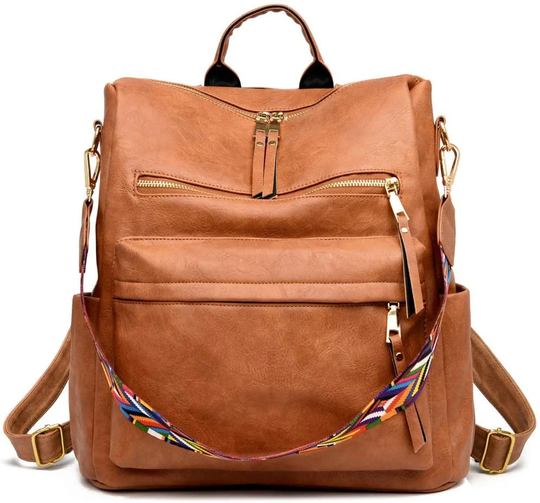 Brown Leather Backpack Women, Laptop Bag, Make Up Bag For Camera Rucksack, Genuine Travel Gift Her