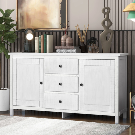 Retro Buffet Cabinet Sideboard w/2 Cabinets and 3 Drawers Solid Wood