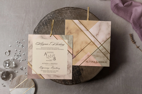 Pastel Colors Geometric Wedding Invite, Modern Marble Bridal Dinner Invitation, Colorful Country Custom Stationary