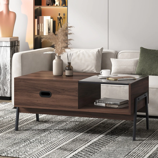Coffee Table, 2 Tier Central Table with Storage Shelf, Accent Coffee Tables for Living Room