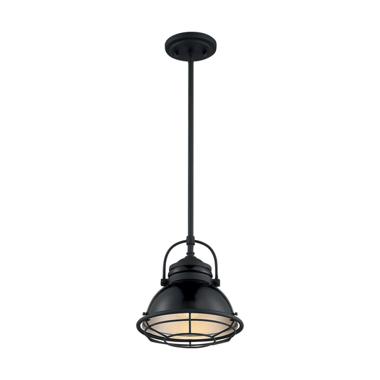 Upton 1-Light Small Pendant Fixture - Gloss Black Finish with Silver and Textured Black Accents - Gloss Black / Silver