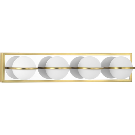 Pearl LED Collection 4-Light Satin Brass Opal Glass LED Modern Bath Vanity Light