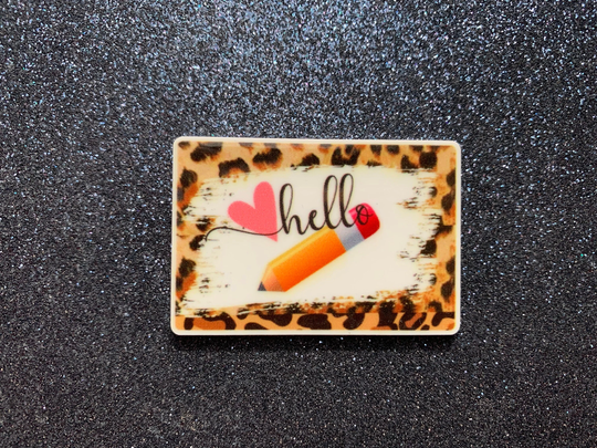 5Pc. Cheetah Hello Pencil, Back To School, Kawaii, Planar Resin Flatbacks, Bow Center, Cabochon, Flat