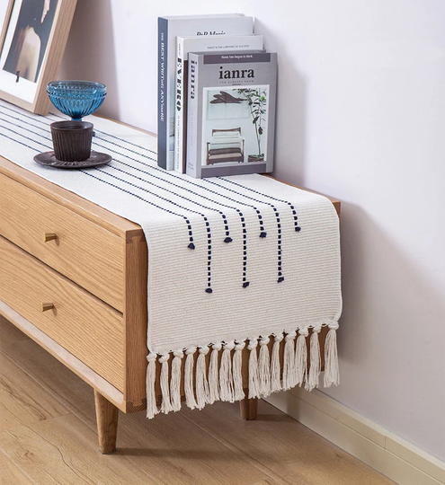 Cotton & Linen Table Runners, Decorative Tassel Table Runners, Modern Setting.for Dining, Kitchen, Housewarming Gift
