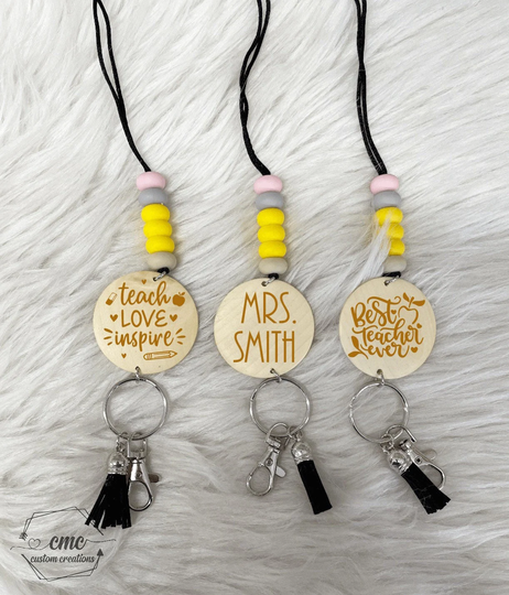 Silicone Bead Pencil Laser Engraved Lanyards