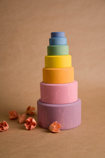 Color Sorting Rainbow Pastel Wooden Nesting Bowls Set, Stacking Toy, Montessori, Matching Toys, Toddler Toys