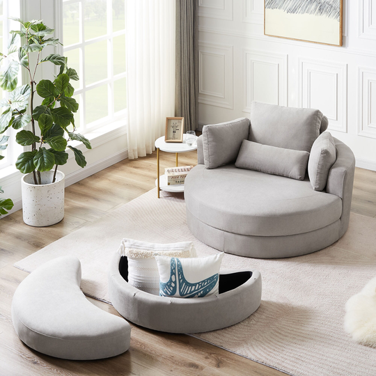 Swivel Accent Barrel Chair Modern Sofa Lounge Club Round Chair with Storage Ottoman