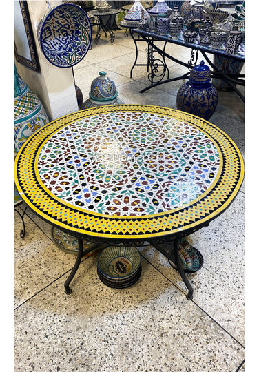 Moroccan Mosaic Table For Outdoor & Indoor Unique Design 100% Handcrafted, Large Luxury Round Table Made From Tiles