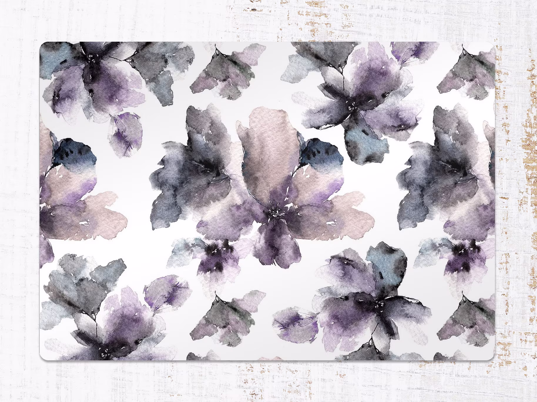 Watercolor Flowers Chair Mat, Purple Splat White Vinyl Floor Floral Protective Pvc Office Room Rug, Comfort Mat