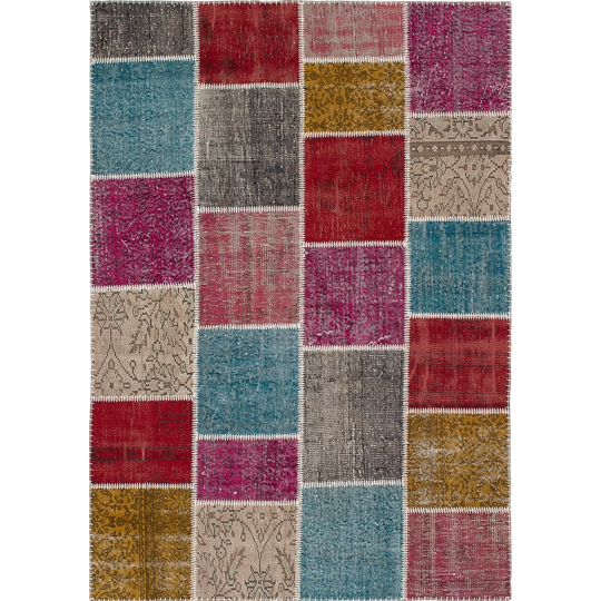 Hand-knotted Color Patchwork I Multi Color Wool Rug - 5'7" x 8'0"