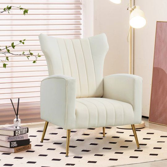 Modern Velvet Accent Chair with Arms, Wingback Reading Chair with Gold Metal Legs, Comfy Upholstered Single Leisure Sofa