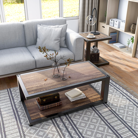 Furniture of America Farrow Dark Walnut & Sand Black Accent Tables Set