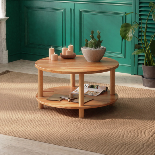 Solid Wood End Table Demontha, Modern Round Coffee Table, Beech Side Home & Living