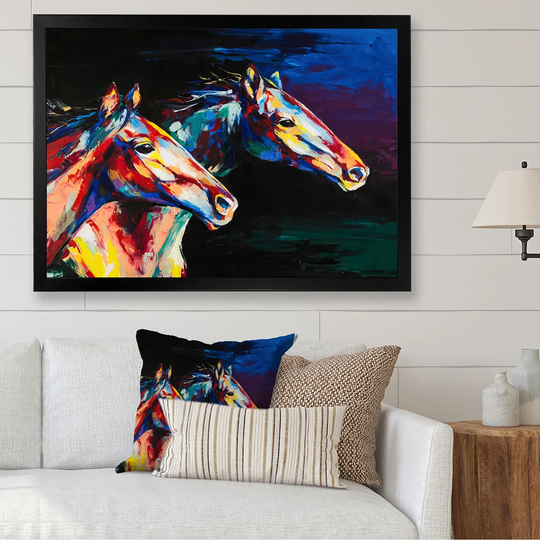 Designart 'Colorful Horses Brush Portrait' Traditional Framed Wall Art