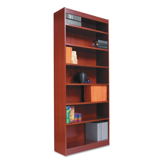 Square Corner Wood Bookcase, Six-Shelf, 35.63 x 11.81 x 71.73, Medium Cherry - 35.63" x 11.81" x 71.73"