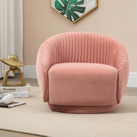 EYIW Velvet Barrel Arm Chair,Embossing Fleece Upholstered Chair with Golden Legs, Accent Club Sofa Chair for Living Bedroom