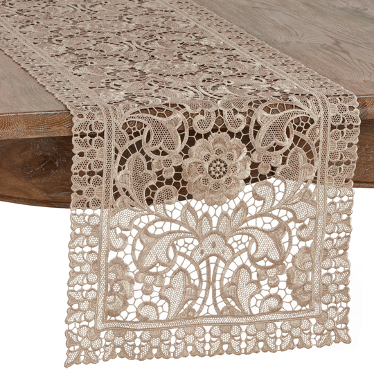 Vintage Lace Table Runner with Floral Design