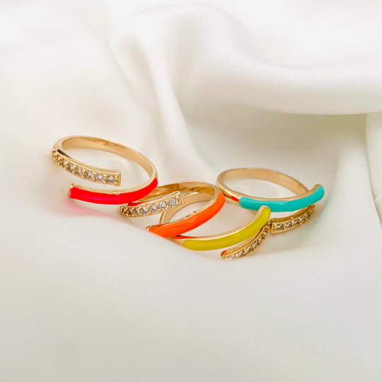 Colorful Enamel Ring, Adjustable Bypass Neon Color Multi-Color Stacking Cubic Zirconia Stone Summer Jewelry