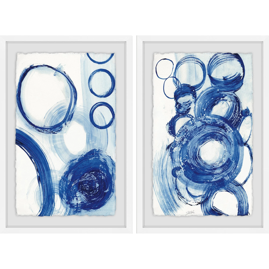 Marmont Hill - Handmade Painted Blue Circles Diptych - Multi-color