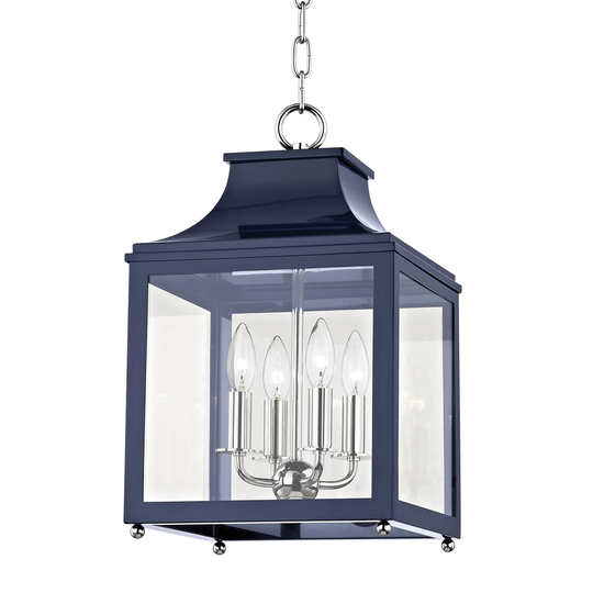 Mitzi by Hudson Valley Leigh 4-light Polished Nickel Small Pendant with Navy Accents, Clear Glass