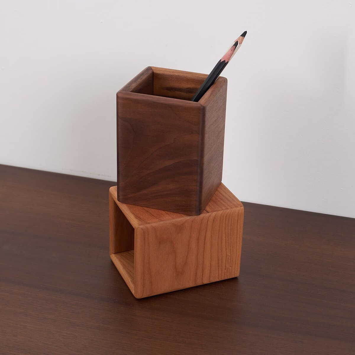 Wooden Pencil Holder For Desk, Walnut Pen Cup, Desk Organizer