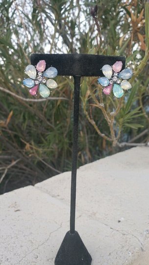 Pastel Color Stud Earrings, Multi Rainbow Large Fun Fashion Clip On Earrings
