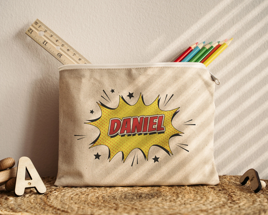 Custom Name Pencil Case, Canvas Pen Bag Gifts For Kids, Children Personalized Stationery, Zip Pouch, School Supplies, Valentine Gift, Superhero