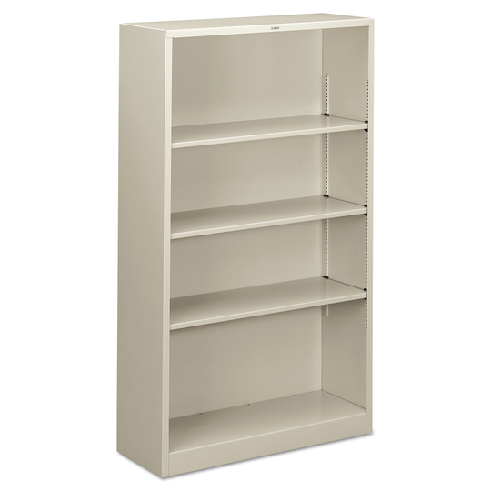 Metal Bookcase, Four-Shelf, 34.5 x 12.63 x 59, Light Grey - 34.5" x 12.63" x 59"