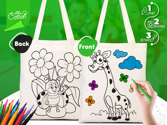 Coloring Bag, 35x40cm, Washable, Eco Friendly For Kids, Gift Parent, Activities Kids Giraffe & Bee