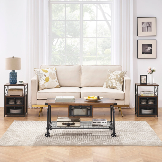 Taomika 3-Pieces Modern Coffee Table and Side Table Sets,Brown