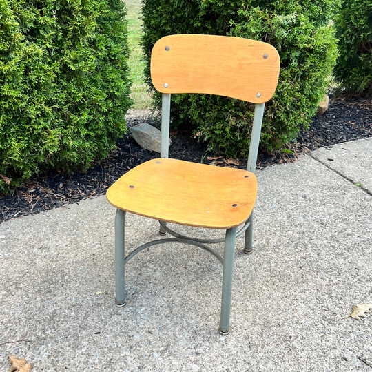 Vintage Wood & Metal School Chair, Small Size 14"