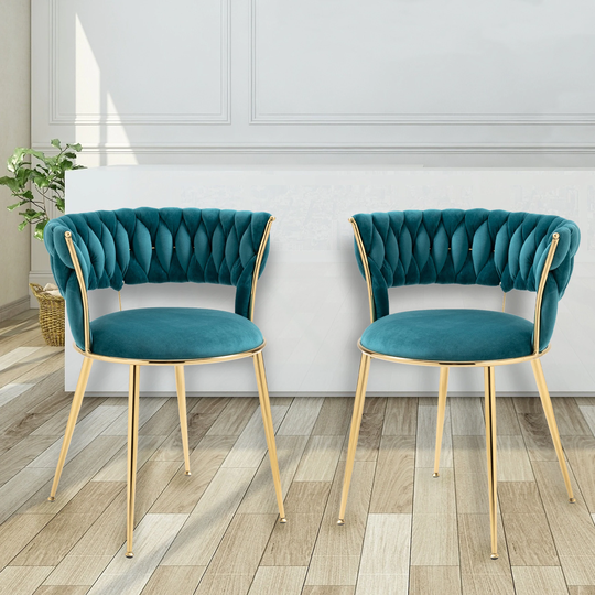 Modern Leisure Dining Chairs Set of 2, Velvet Upholstered Side Chairs with Gold Metal Legs