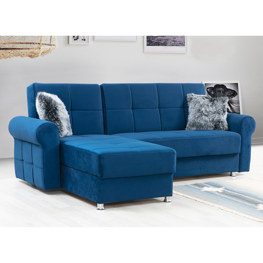Imperial Modern Velvet Upholstered L-shaped Convertible Sectional Sofa with Storage