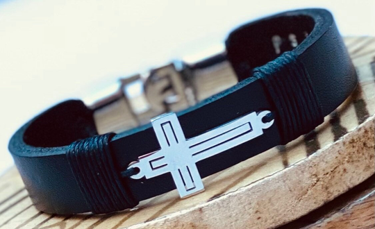 Cross Leather Bracelet Personalized Gift For Him Christmas Man Christian Black Friday Sale