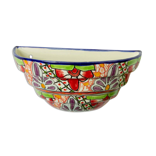 NOVICA Handmade Colorful Garden Ceramic Wall Planter