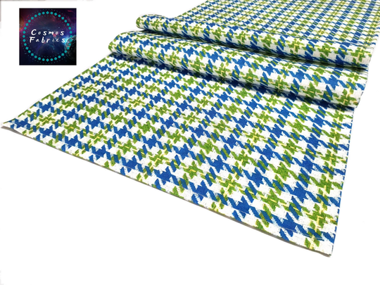 Blue Green Houndstooth Pattern Table Runner, 16''x 55'' | 40x140cm Home Decor Digital Printed Polyester Fabrics Runner
