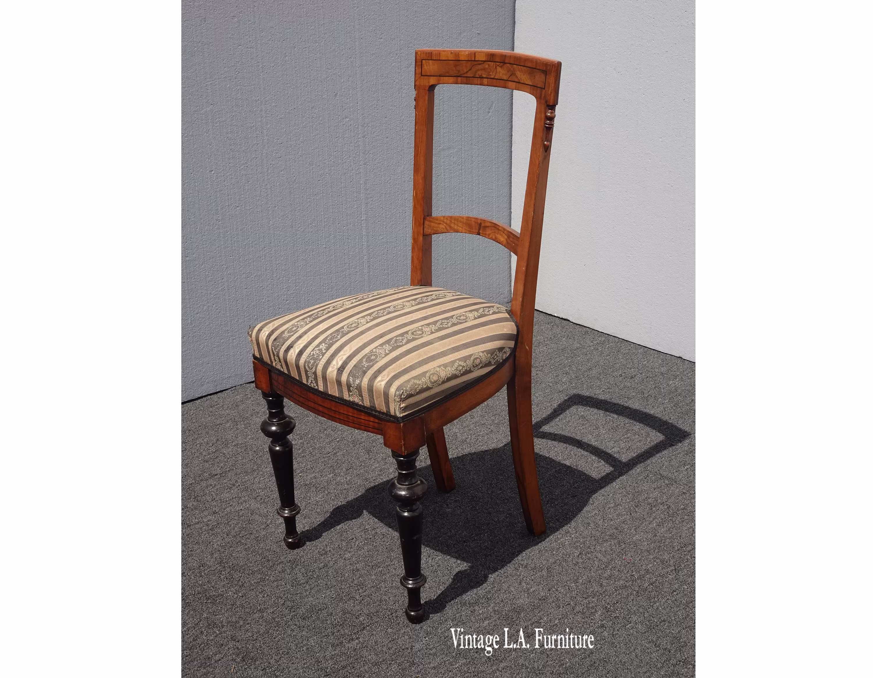 Antique French Country Biedermeier Gray Stripped Floral Accent Chair Wburl Onlay