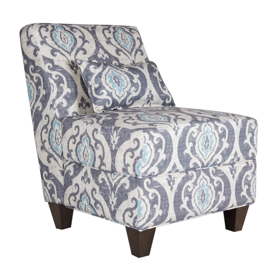 Fabric Upholstered Wooden Armless Accent Chair with Toss Pillow, Multicolor - 35 H x 27 W x 30 L